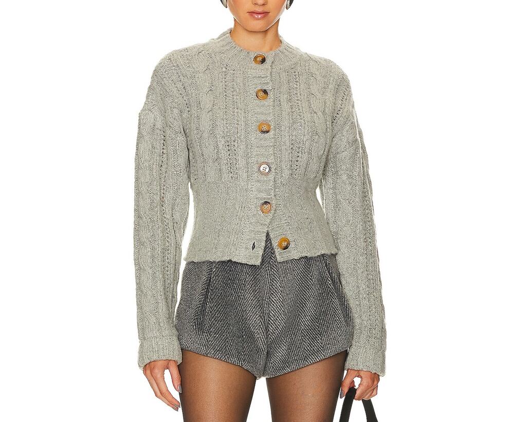 L'Academie Cropped Heather Grey Eleni Cardigan Size XS